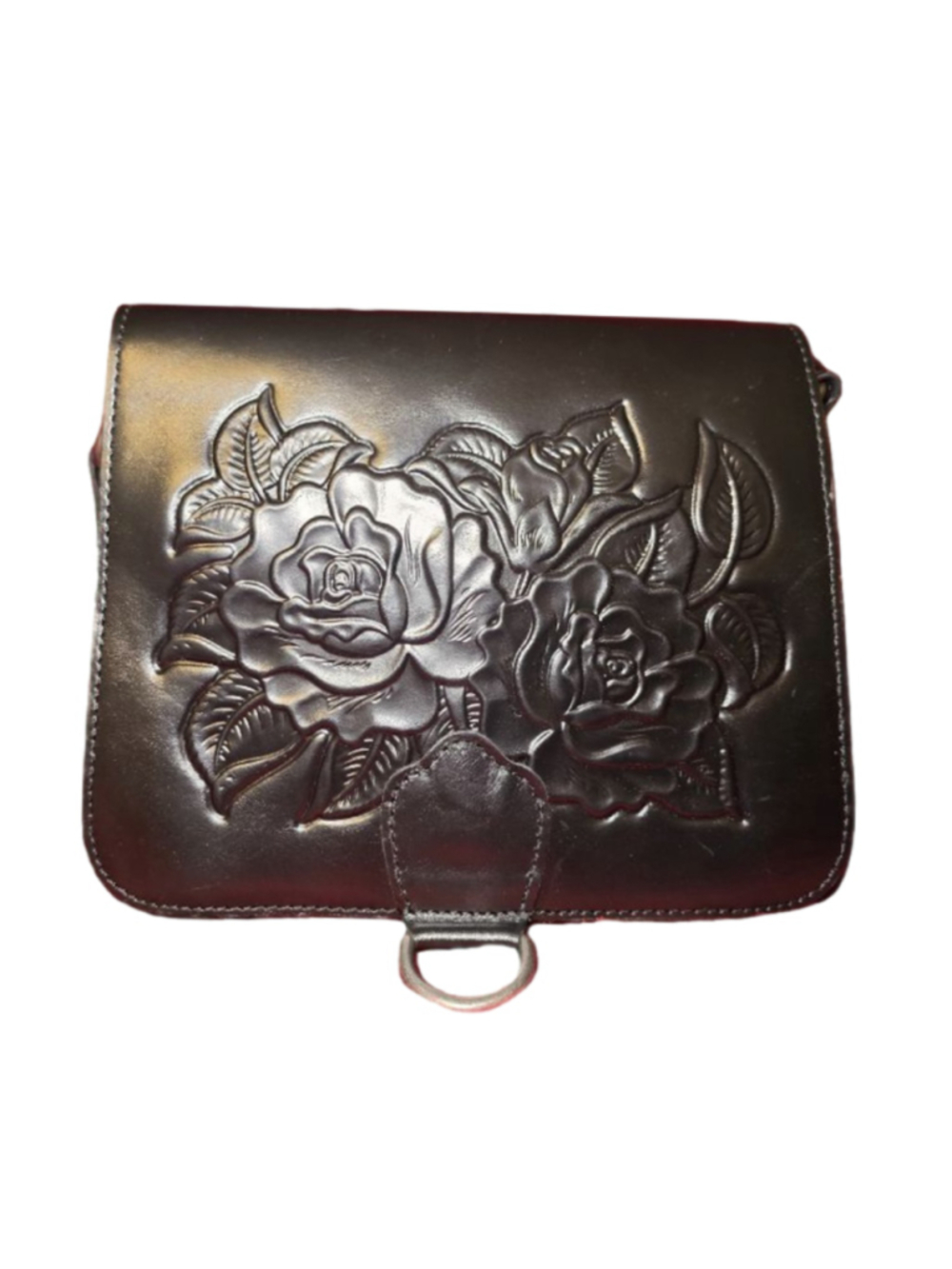 Women's Patricia Nash Black Rose Tooled Leather Crossbody Bag One Size